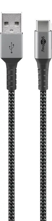 USB - C naar USB - A 0.5M textielkabel met metalen stekkers - Networkdiscount.com