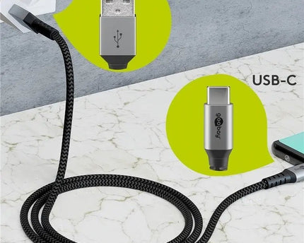 USB - C naar USB - A 2M textielkabel met metalen stekkers - Networkdiscount.com