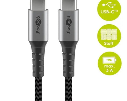 USB - C naar USB - C 2M textielkabel met metalen stekkers - Networkdiscount.com