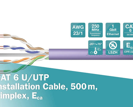 UTP CAT6 netwerkkabel stug 500M 100% koper paars - Networkdiscount.com